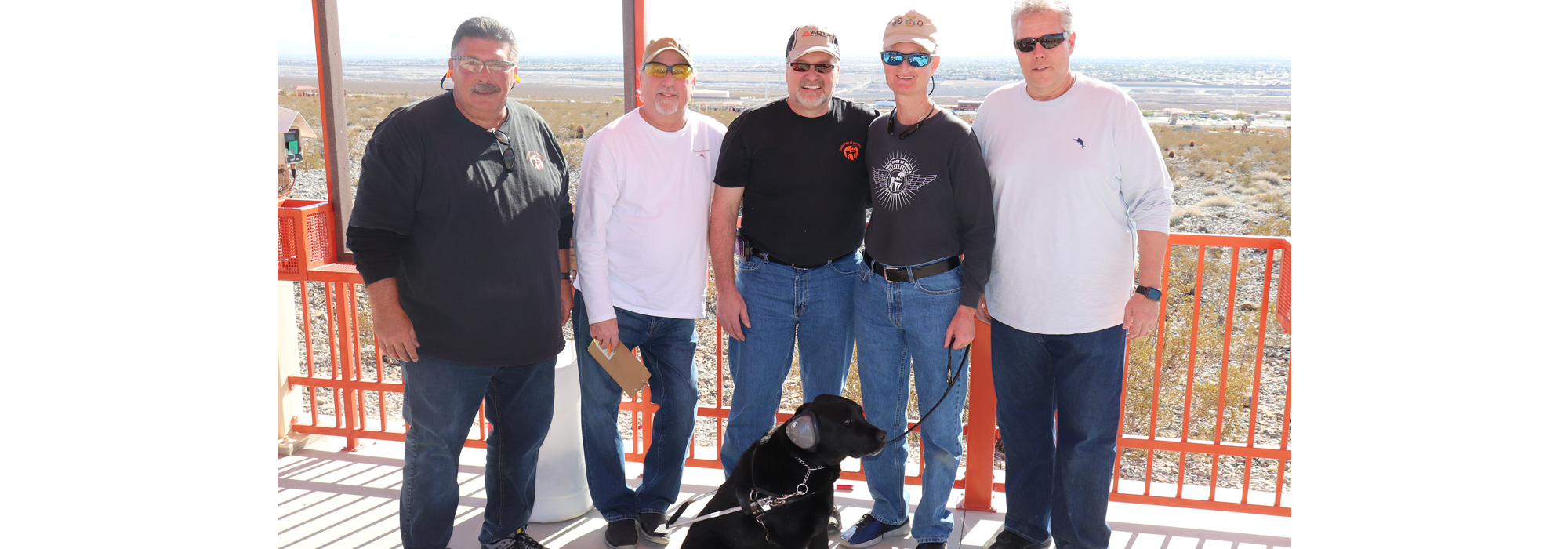 team, clay shoot, black lab, waiting