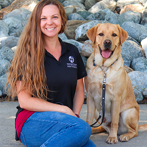 woman, yellow lab