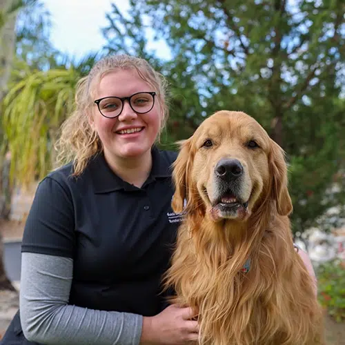 Abigail Gertson-Garcia and golden retriever Bailey