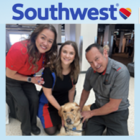 SOUTHWEST AIRLINE LOGO, 2 women, 1 man, yellow lab