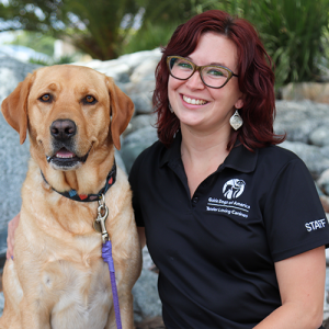 woman, yellow lab