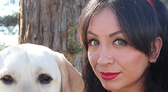 Woman with a yellow Lab